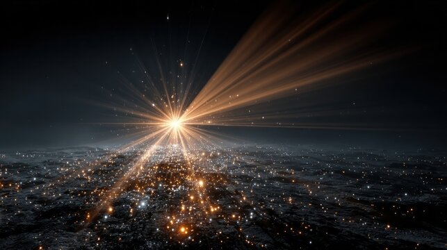 Shining sun with glowing rays and lens flare effect on transparent background