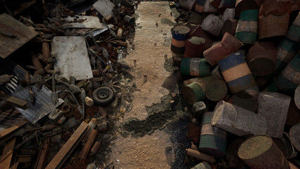 ゴミの山の中の通り道