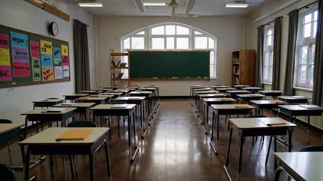 Empty classroom awaiting students' return