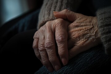 Fototapeta premium Close-up of hands holding each other in support during a therapy session, symbolizing the power and significance behind showing extra care to those going through difficult times.