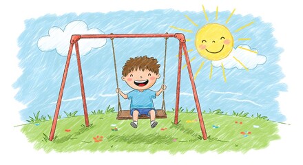 Happy Child Swinging on a Sunny Day