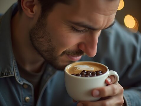 Man enjoying a cup of coffee, symbolizing warmth, comfort, and relaxation