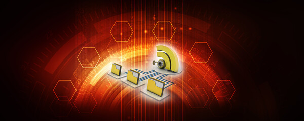 3d illustration WiFi symbol with cloud folder