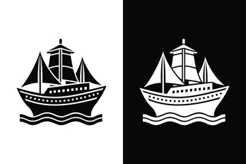 Black and White Ship Icon. Pixel Vector for Transport Concepts
