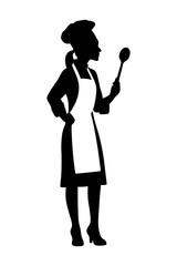 Silhouette of a female chef holding a ladle