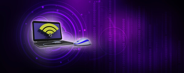 3d illustration WiFi symbol with laptop connected mouse