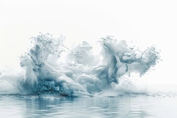 Isolated ocean wave curling and breaking with foam and spray on a white background