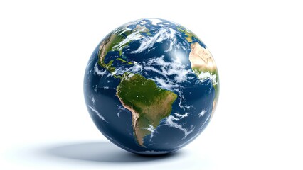 A realistic 3D model of Planet Earth, showing the Americas continent. A concept for global business, environment, travel, and communication, isolated on a clean white backgrou
