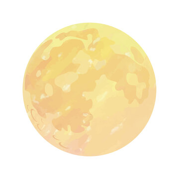 満月のベクターイラスト　水彩絵の具またはクレヨンの手描き風