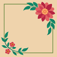 Floral frame with red flowers and green leaves illustration