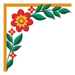 Floral corner design with red flowers and green leaves art