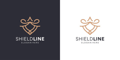 Abstract shield line art logo. Protect shield security icon vector template.
