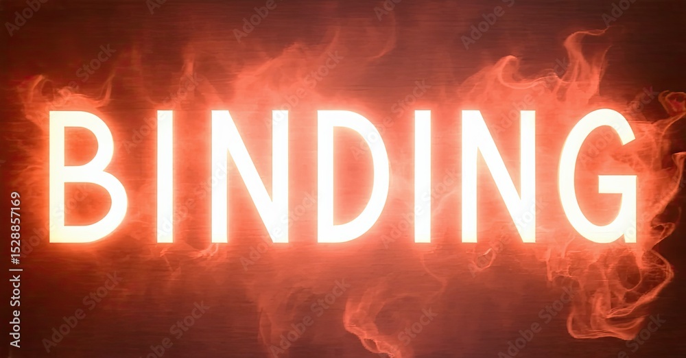 Poster bright text reads binding against fiery red background. smoke effects enhance dramatic visual impact