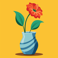 A flower in a blue vase with a yellow background design