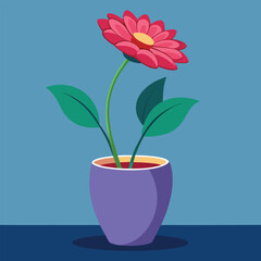 Illustration of a pink flower in a purple flower pot art