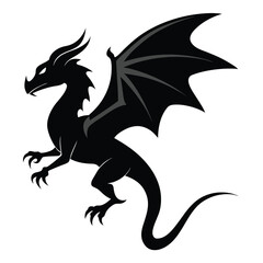 Obraz premium Silhouette of a black dragon with wings on a white background