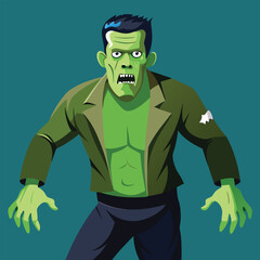 Illustration of frankenstein monster with green skin tone