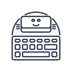 Smiling chatbot above a keyboard, symbolizing friendly AI interaction.