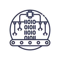 Binary code and robotic arms symbolize automation in digital processes.