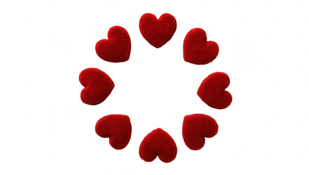 Red velvet hearts circle frame isolated on transparent background
