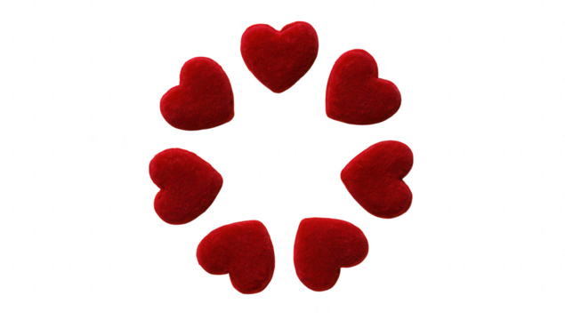 Red velvet hearts circle frame isolated on transparent background