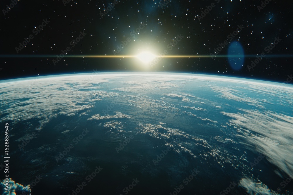 Aufkleber zooming in on earth from space with the sun rising above the horizon in a stunning view, animation z
