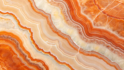 Obraz premium Polished Orange Onyx Slab with Wavy Patterns