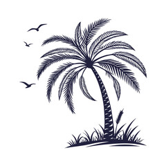 Fototapeta premium silhouette palm tree on white background