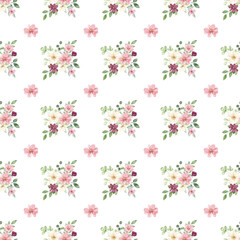 Seamless floral pattern minimalist repeating floral background with watercolor flower and leaf bouquets. Fabric wallpaper print texture. Perfectly for backdrop, wrapped paper.