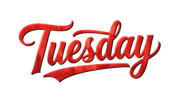 Red Tuesday Text, Transparent Cutout, Bold Design Element