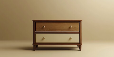 Mockup of stylish wooden dresser with two-tone drawers


