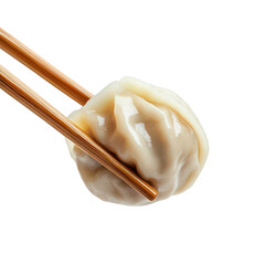 Single steamed dumpling with chopsticks isolated on transparent background