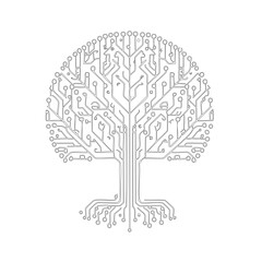 Minimalist Circuit Tree Illustration Combining Technology And Nature Concepts With Modern Digital Lines Design

