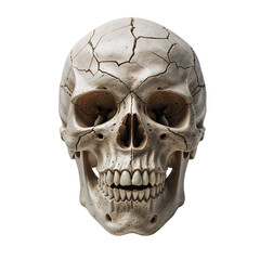 Obraz premium Skull close up front view with cracks on black background PNG