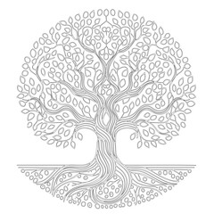 Fototapeta premium Elegant Minimalist Line Art Of Tree With Leaves, Roots, And Branches Symbolizing Growth, Nature, And Life