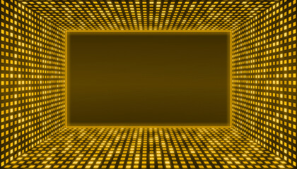 Orange space room display grid square light field technology abstract background