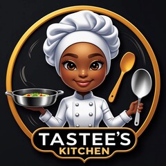 Tastee’s Kitchen Logo Design with Cute Chef Character. The Digital art.