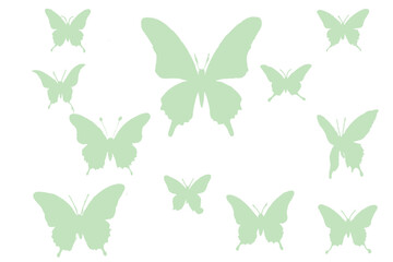 Flying butterflies silhouette black set isolated on white background.