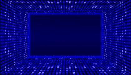Blue space room display grid square light field technology abstract background