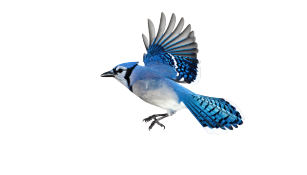 Blue jay in flight