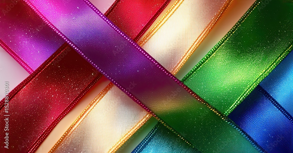 Poster colorful ribbons intersect, creating vibrant patterns. bright hues blend, offering dynamic visual te