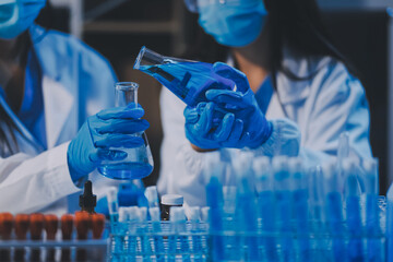 Research, experiment and medical trial being done by a scientist in a lab, science facility or...