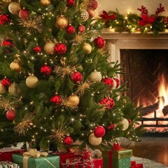 Decorated Christmas Tree with Wrapped Gifts Underneath in Cozy Holiday Setting