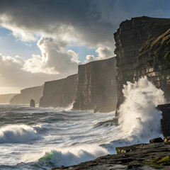 coastal cliffs with crashing waves dramatic ocean