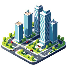 Isometric Urban Landscape with Modern Buildings and Roads