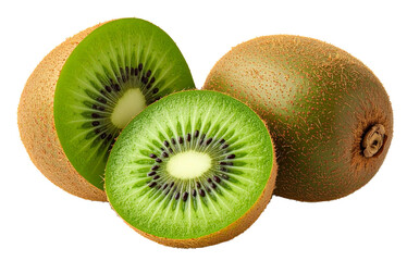 Whole and sliced Kiwi fruit isolated on transparent background