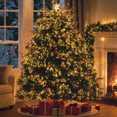 Decorated Christmas Tree with Wrapped Gifts Underneath in Cozy Holiday Setting