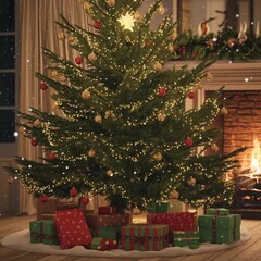 Decorated Christmas Tree with Wrapped Gifts Underneath in Cozy Holiday Setting