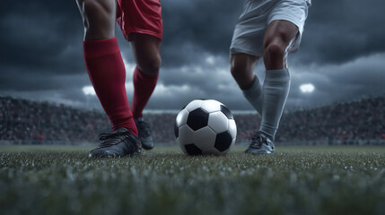 Fototapeta premium Close-up of players playing football in a football match