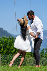 Lovers enjoy life on nature. Sensual Couple in love outdoor. Carefree tender couples. Freedom love couples bonding together. A sensual couple in love shared tender moments outdoors. Romantic couple.